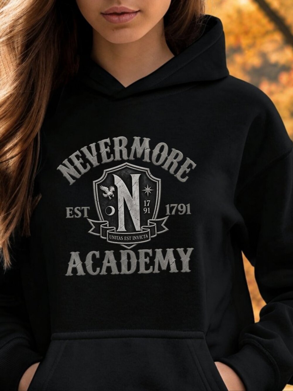 Nevermore Wednesday HOODIE Graphic Sweatshirt Adult Cozy Goth Witch Magic School